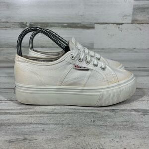 Superga‎ Women's Platform Sneaker White Canvas Low Top Lace Up Shoes Size 6.5